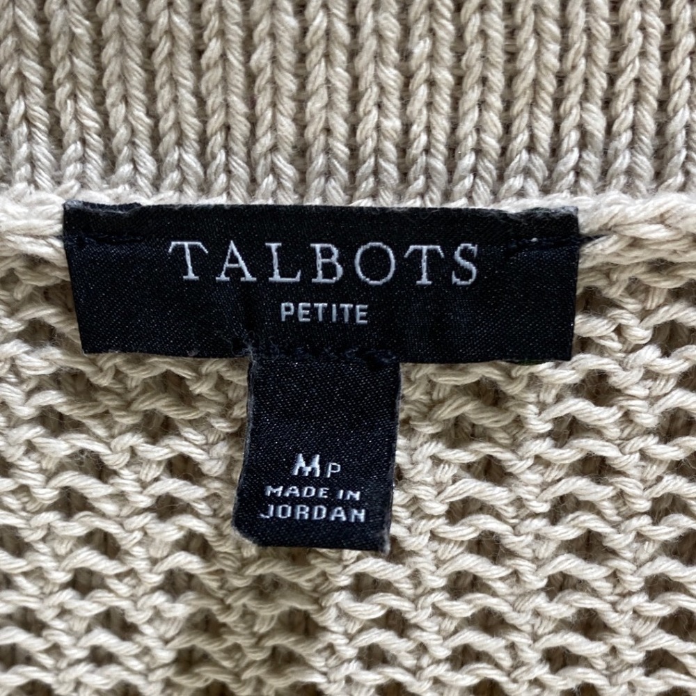 Talbots M Petite Beige Pointelle Sailor Collar Sweater Scalloped Hem‎ Neutral - Picture 3 of 10